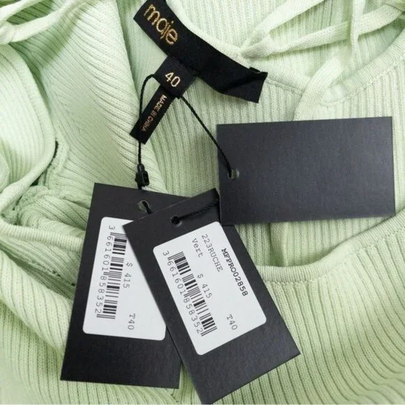 NWT Maje Ruche Tie Back Midi Dress 40 Vert L Ribbed Knit Stretch - Picture 6 of 15